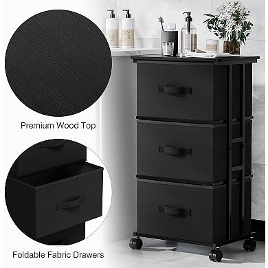 YIORTWO Rolling Fabric Drawer Cabinet with Wood Top, 3-Drawer Storage Organizer for Home