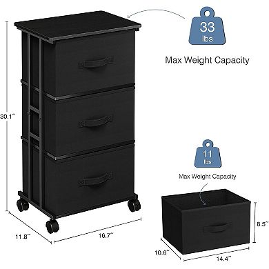 YIORTWO Rolling Fabric Drawer Cabinet with Wood Top, 3-Drawer Storage Organizer for Home