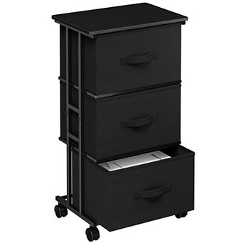 YIORTWO Rolling Fabric Drawer Cabinet with Wood Top, 3-Drawer Storage Organizer for Home