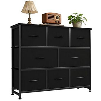 YIORTWO Wide Fabric Dresser with Wooden Top, 8-Drawer Storage Cabinet for Living Room