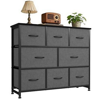 YIORTWO Wide Fabric Dresser with Wooden Top, 8-Drawer Storage Cabinet for Living Room
