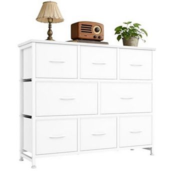 YIORTWO Wide Fabric Dresser with Wooden Top, 8-Drawer Storage Cabinet for Living Room