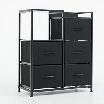 YIORTWO Fabric Dresser with Shelves and Wooden Top, 5-Drawer Storage Cabinet for Home