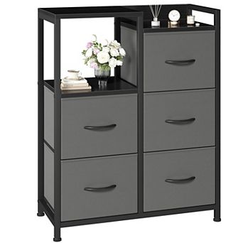 YIORTWO Fabric Dresser with Shelves and Wooden Top, 5-Drawer Storage Cabinet for Home