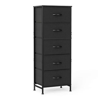 YIORTWO Tall Fabric Dresser with Wood Top, 5-Drawer Narrow Storage Cabinet for Closet