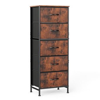 YIORTWO Tall Fabric Dresser with Wood Top, 5-Drawer Narrow Storage Cabinet for Closet