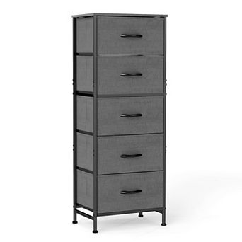 YIORTWO Tall Fabric Dresser with Wood Top, 5-Drawer Narrow Storage Cabinet for Closet