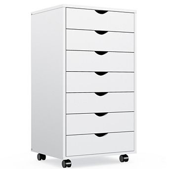 YIORTWO 7-Drawer Dresser with Wheels, Tall Wood Storage Cabinet for Bedroom Use