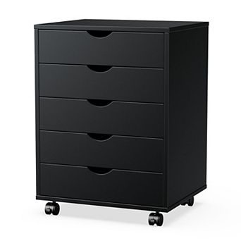 YIORTWO 5-Drawer Dresser with Wheels, Wood Storage Cabinet for Bedroom Organization