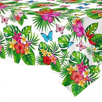 Tropical Tablecloths, disposable Hawaiian luau plastic covers, waterproof 4 pack