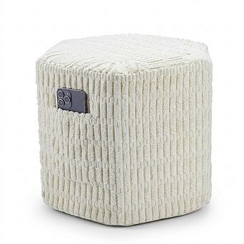 Corduroy Pouf Ottoman with Storage, Padded Footstool, Non-Slip Feet