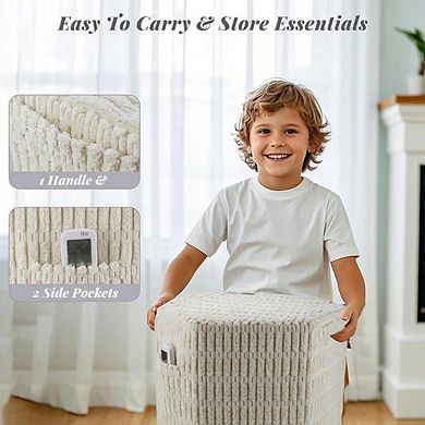 Corduroy Pouf Ottoman with Storage, Padded Footstool, Non-Slip Feet