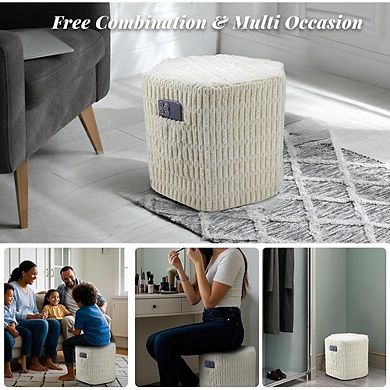 Corduroy Pouf Ottoman with Storage, Padded Footstool, Non-Slip Feet