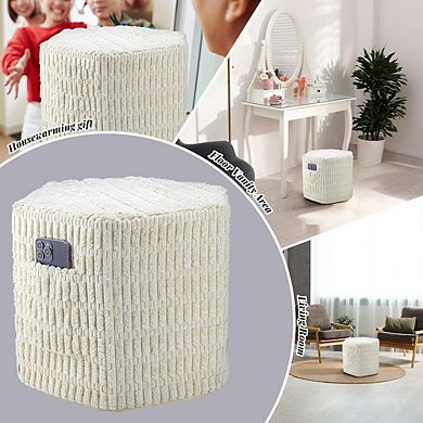 Corduroy Pouf Ottoman with Storage, Padded Footstool, Non-Slip Feet