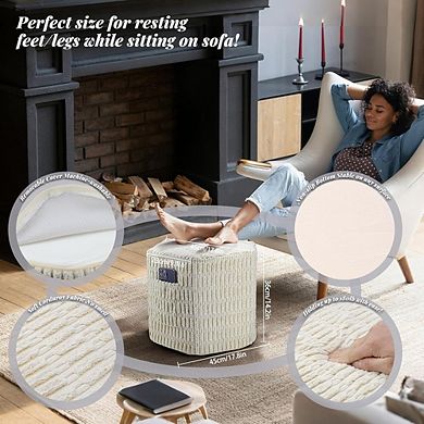 Corduroy Pouf Ottoman with Storage, Padded Footstool, Non-Slip Feet