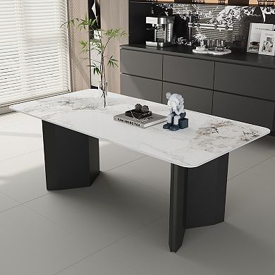 63 Inch White Vein Sintered Stone Dining Table