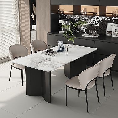 63 Inch White Vein Sintered Stone Dining Table