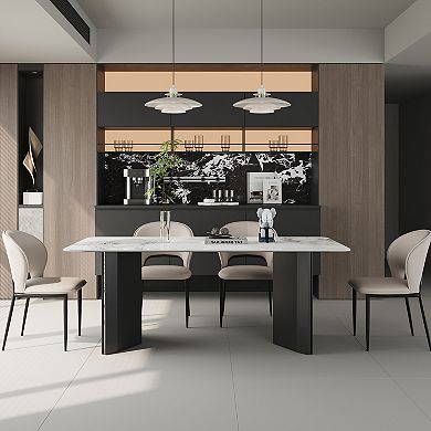 63 Inch White Vein Sintered Stone Dining Table