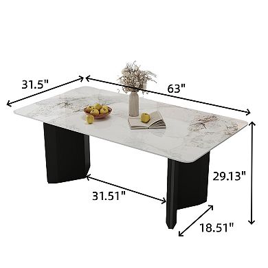 63 Inch White Vein Sintered Stone Dining Table