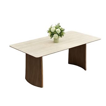 71"Curved Wood Leg Double Layer Sturdy Rectangular Dinner Table