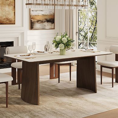 71"Curved Wood Leg Double Layer Sturdy Rectangular Dinner Table
