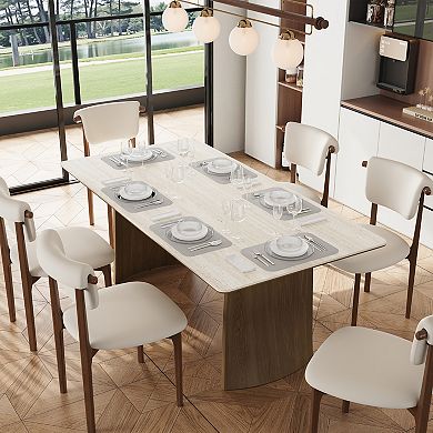 71"Curved Wood Leg Double Layer Sturdy Rectangular Dinner Table