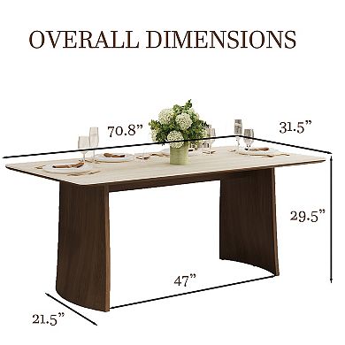 71"Curved Wood Leg Double Layer Sturdy Rectangular Dinner Table
