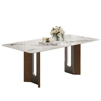 63" Rectangular White Vein Sintered Stone Dining Table