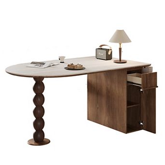 53.15"-70.87" Extendable Medieval Style Dining Table with Storage Cabinet Drawer