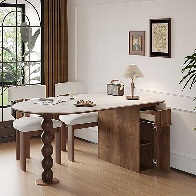 53.15"-70.87" Extendable Medieval Style Dining Table with Storage Cabinet Drawer