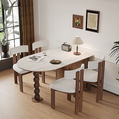 53.15"-70.87" Extendable Medieval Style Dining Table with Storage Cabinet Drawer