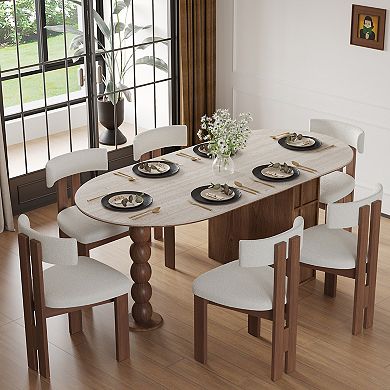 53.15"-70.87" Extendable Medieval Style Dining Table with Storage Cabinet Drawer