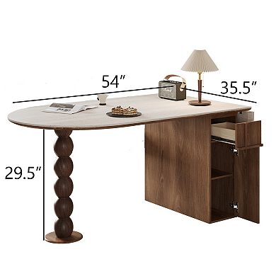 53.15"-70.87" Extendable Medieval Style Dining Table with Storage Cabinet Drawer