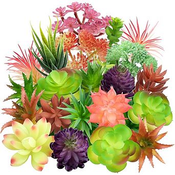 Colorful Artificial Succulents Set, 22 pc Mini Faux Plants for DIY Decor