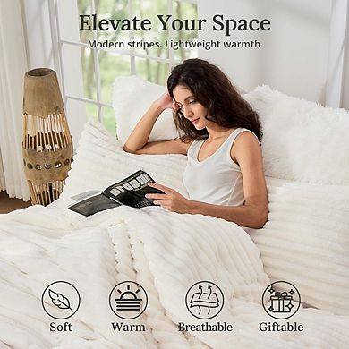 Fleece Down Alternative Comforter Set, Ultra-Soft Warm All-Season Bedding with Pillowcases