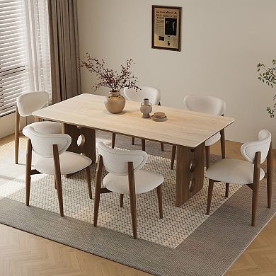 71"Hollow Round Cutout Wood Frame Minimalist Rectangular Dining Table