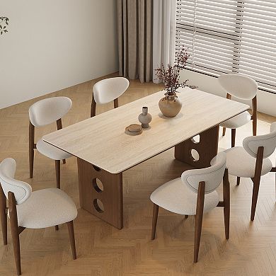 71"Hollow Round Cutout Wood Frame Minimalist Rectangular Dining Table