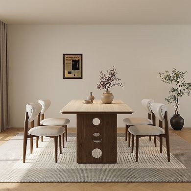 71"Hollow Round Cutout Wood Frame Minimalist Rectangular Dining Table
