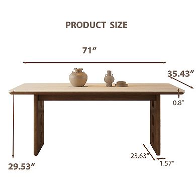 71"Hollow Round Cutout Wood Frame Minimalist Rectangular Dining Table