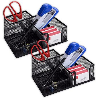 2-Pack Mesh Pencil Holder with 3 Compartments for Desk Organization