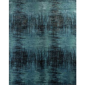 HomeRoots Blue Abstract Hand Knotted Area Rug