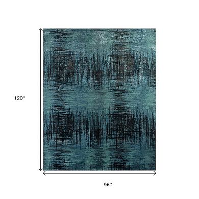 HomeRoots Blue Abstract Hand Knotted Area Rug