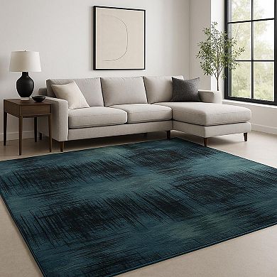 HomeRoots Blue Abstract Hand Knotted Area Rug