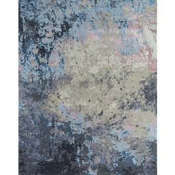 HomeRoots Blue Abstract Hand Knotted Area Rug