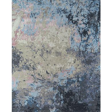 HomeRoots Blue Abstract Hand Knotted Area Rug