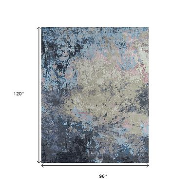 HomeRoots Blue Abstract Hand Knotted Area Rug