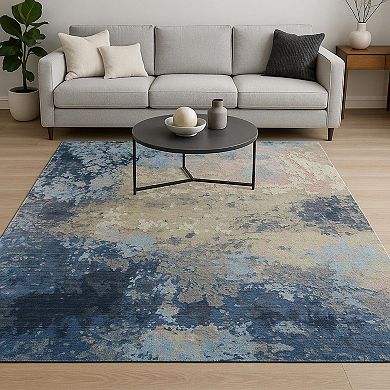 HomeRoots Blue Abstract Hand Knotted Area Rug