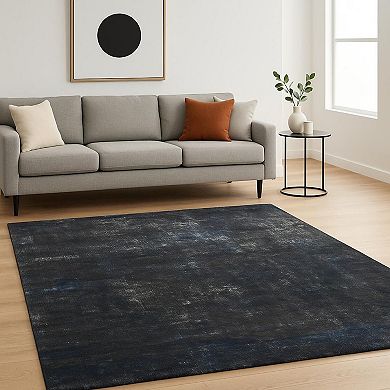 HomeRoots Blue Abstract Hand Knotted Area Rug