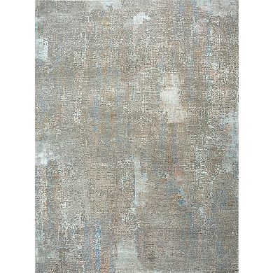 HomeRoots Blue Abstract Hand Knotted Area Rug