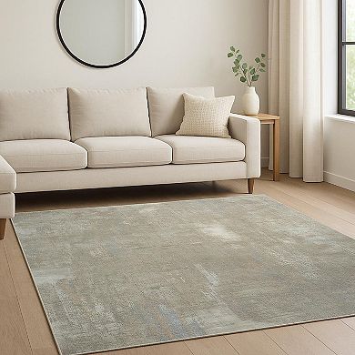 HomeRoots Blue Abstract Hand Knotted Area Rug